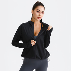 Sun protection clothing zipper hooded sports quick-drying jacket fitness yoga clothing women's casual loose version running jacket fitness
