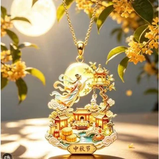 批发中秋主题国风金属吊坠项链嫦娥奔月玉兔园林风景文创纪念项链