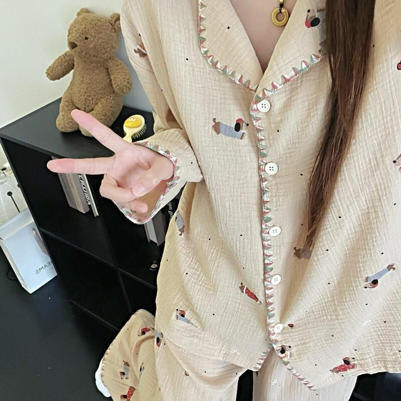 Colorful Dachshund Dog Internet Celebrity Ins Style 2026 Spring and Autumn New Women's Pajamas Long Sleeve Long Pants Homewear Set Colorful Dachshund Dog Internet Celebrity Ins Style 2026 Spring and Autumn New Women's Pajamas Long Sleeve Long Pants Homewear Set