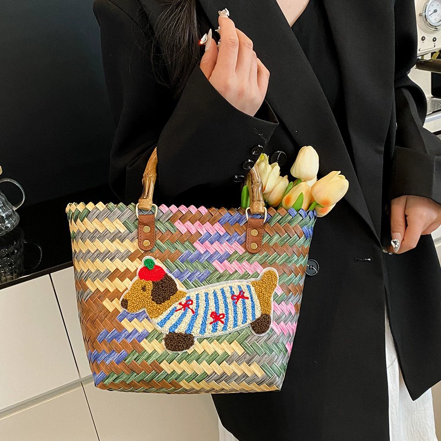 Cartoon bag, woven fashionable trend beach basket