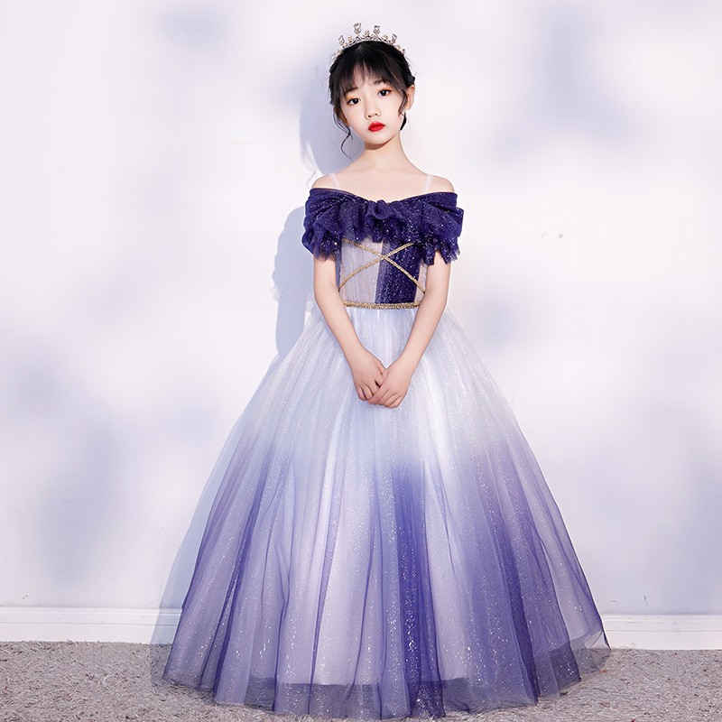 Vestidos de princesa para mãe e filha com efeito degradê, ideais para apresentações de piano, desfiles e apresentações de carros em passarela. 【Pré-venda | Envio em 15 dias】_voghion.com