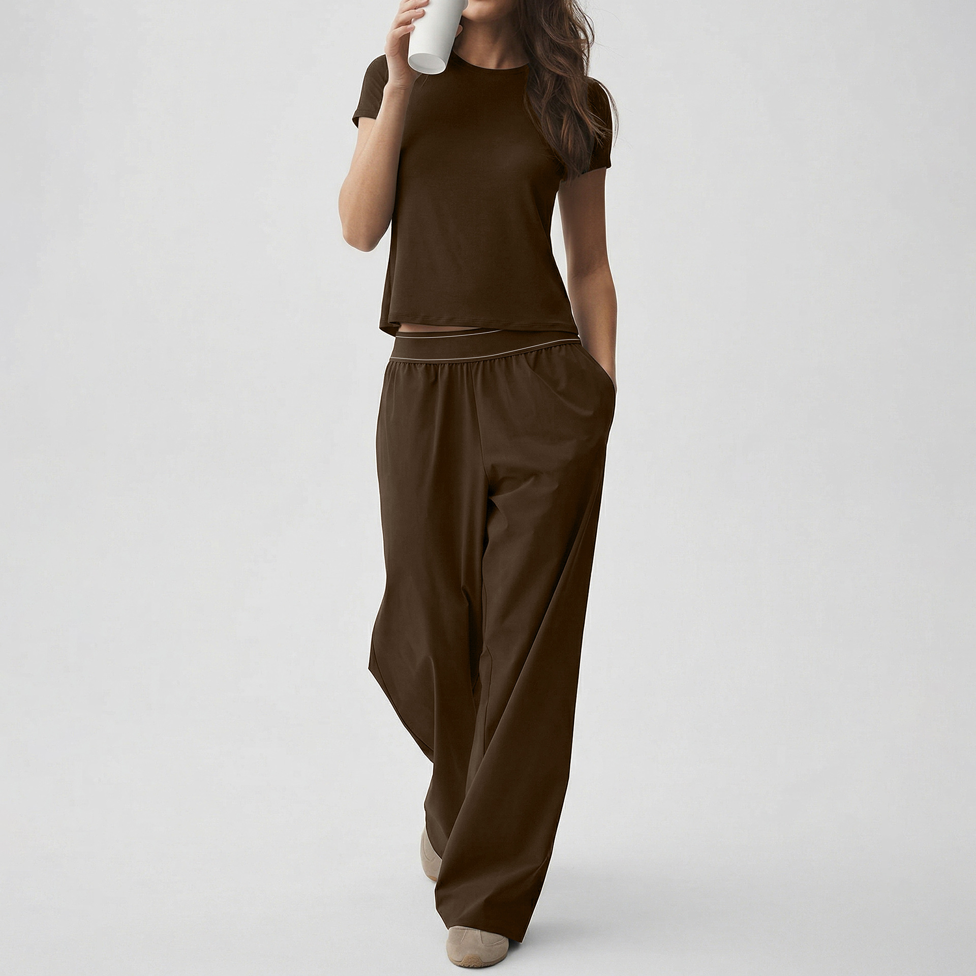 Nude-Feel Yoga Set Quick-Dry Fitness Pants Straight-Leg Sports Pants Underwear Cross-Border Short Yoga Wear Round Neck Short Sleeve