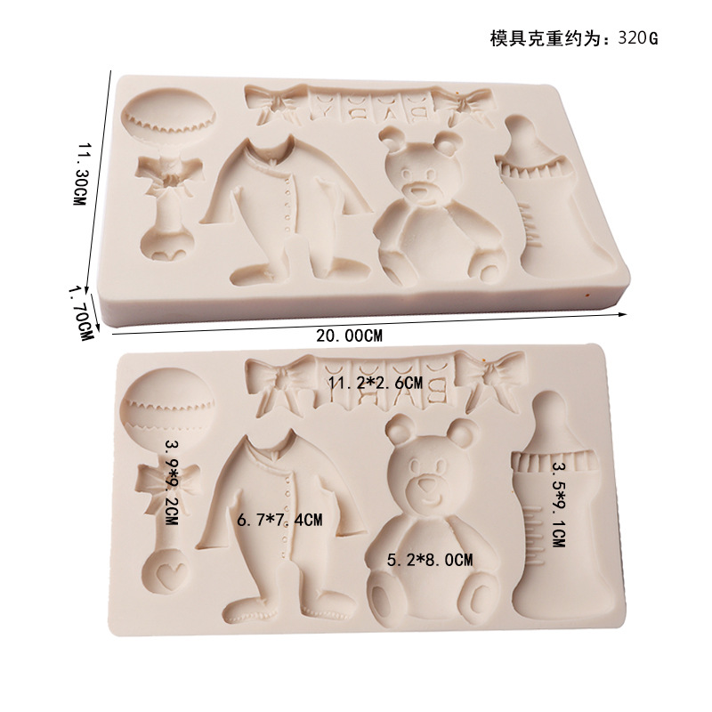 Nuevas herramientas para hornear oso botella Lollipop fondant chocolate molde ropa de bebé DIY epoxi