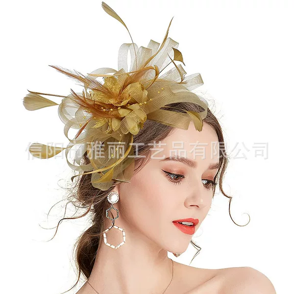 Amazon Bestseller Stage Performance Headpiece Bridal Mesh Headdress Photo Flower Hair Accessory Horse Racing Feather Headdress