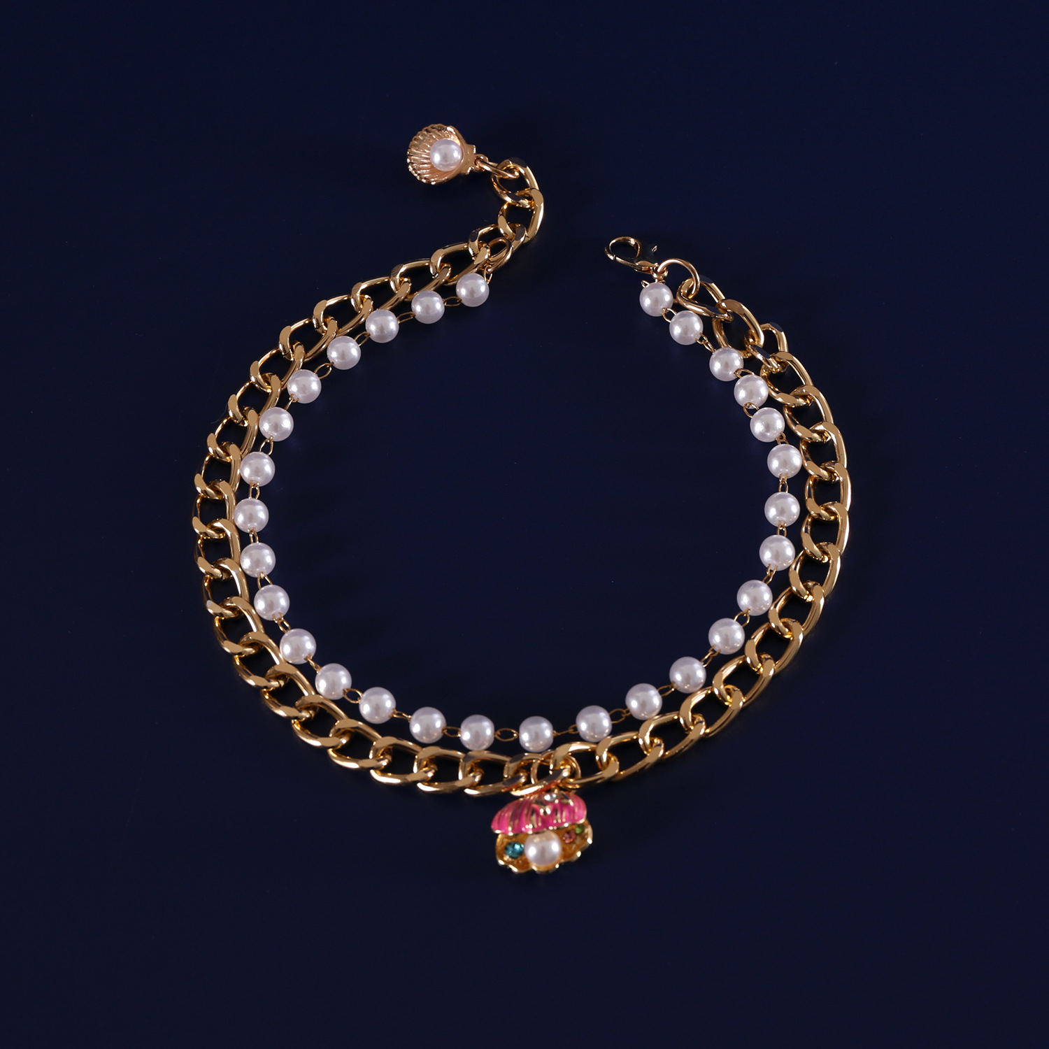 Collar de la serie del océano de la concha de la perla de la mascota, cadena de diamantes de la perla, gato, perro, princesa, collar de concha de color