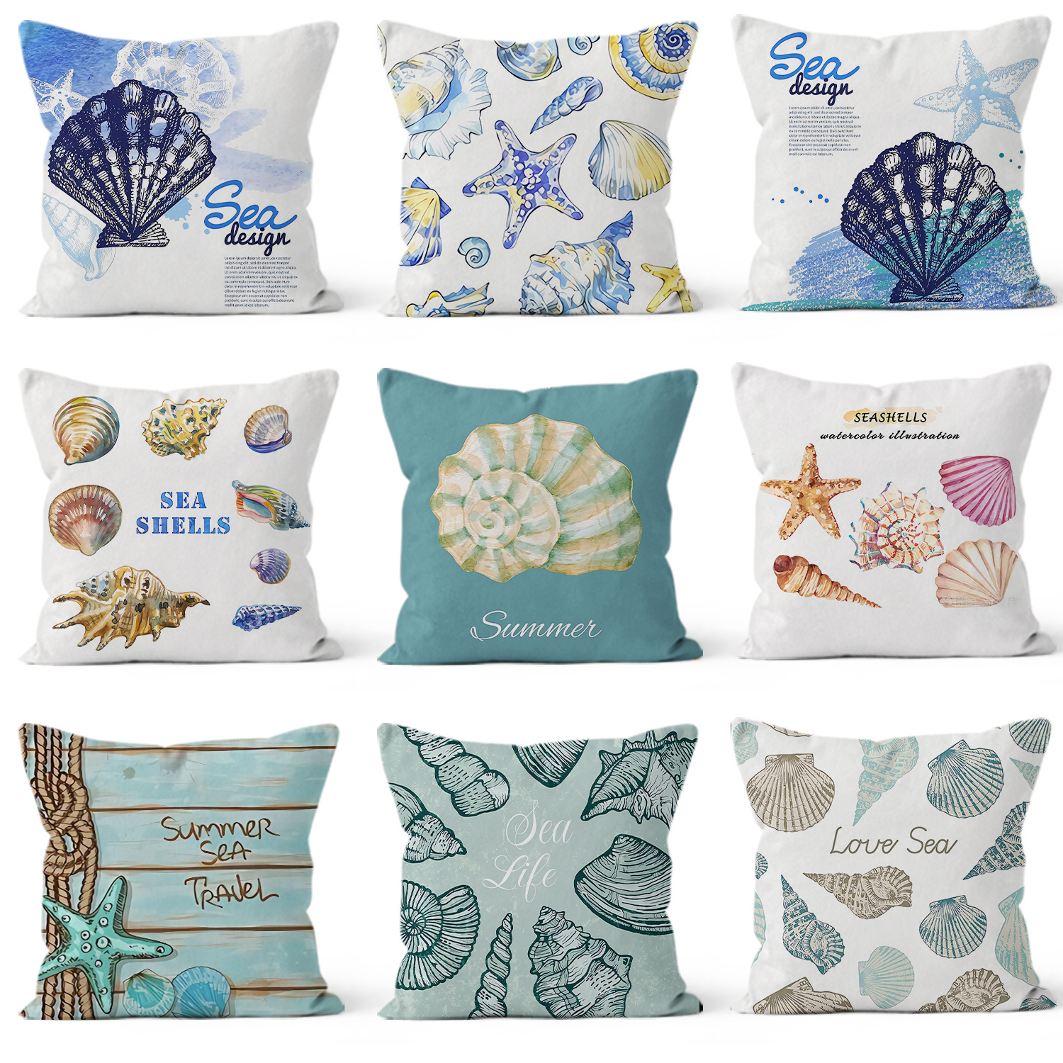 Sea shell impresión almohada de abrazo simple moderno sofá en el hogar cojín de respaldo decoración desmontable cuadrado almohada de cabeza de cama