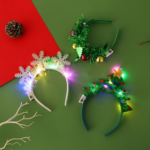 Cross-border Christmas headband luminous crutch headband Christmas tree hair accessories with lights antlers flash headwear performance props