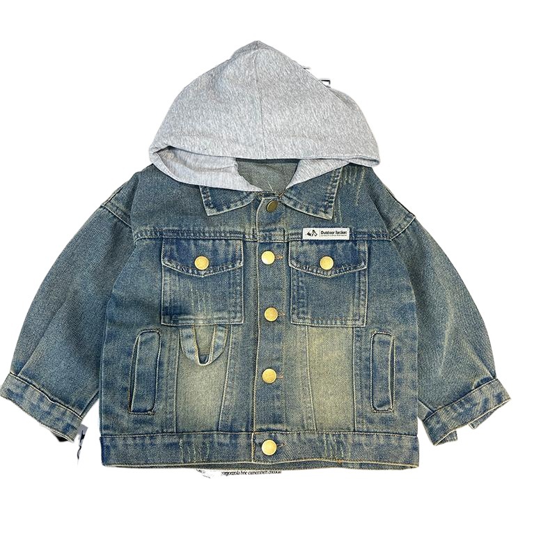 소년 데님 재킷 가을 새로운 어린이 잘 생긴 분리 가능한 후드 재킷  스타일러스 느슨한 옷