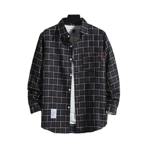 Men's Grid Shirt, Long Sleeve, Hong Kong Style, Autumn Couple Student Youth Korean Version Loose Shirt and Outerwear