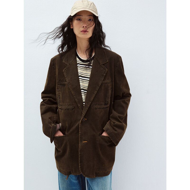 [Timekeeping] New Early Spring Retro Deconstructed Pocket Design Single-Breasted Long-Sleeve Distressed Blazer for Women V60238