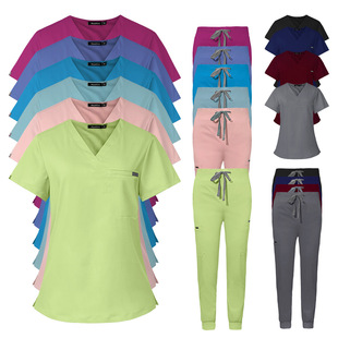Hot-Selling Nurse Uniforms for Men and Women, Solid Color Doctor and Nurse Workwear Set, Short-Sleeve Long Pants, Comfortable and Casual