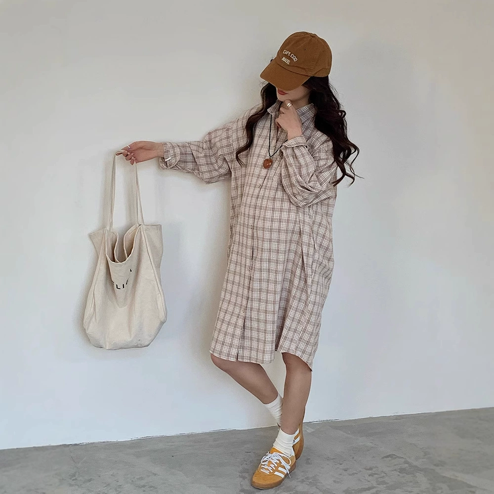 Весенний и летний портовый стиль ретро для беременных клетчатые рубашки корейская мода повседневная длинная иностранная одежда для беременных женщин солнцезащитная рубашка