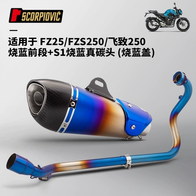 Non-Destructive Installation — Motorcycle exhaust pipe - feizhi-250-blued-front-section-s1-blued-real-carbon-head-blued-cover