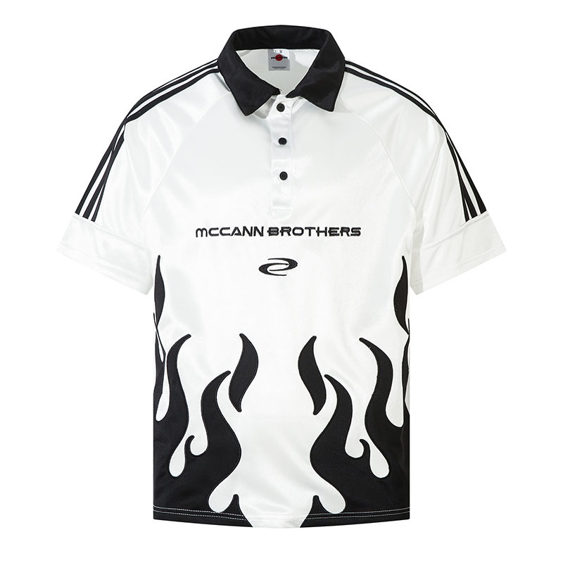 TKPA美式高街潮流男裝T恤火焰撞色拼接繡花國潮牌POLO翻領短袖t恤