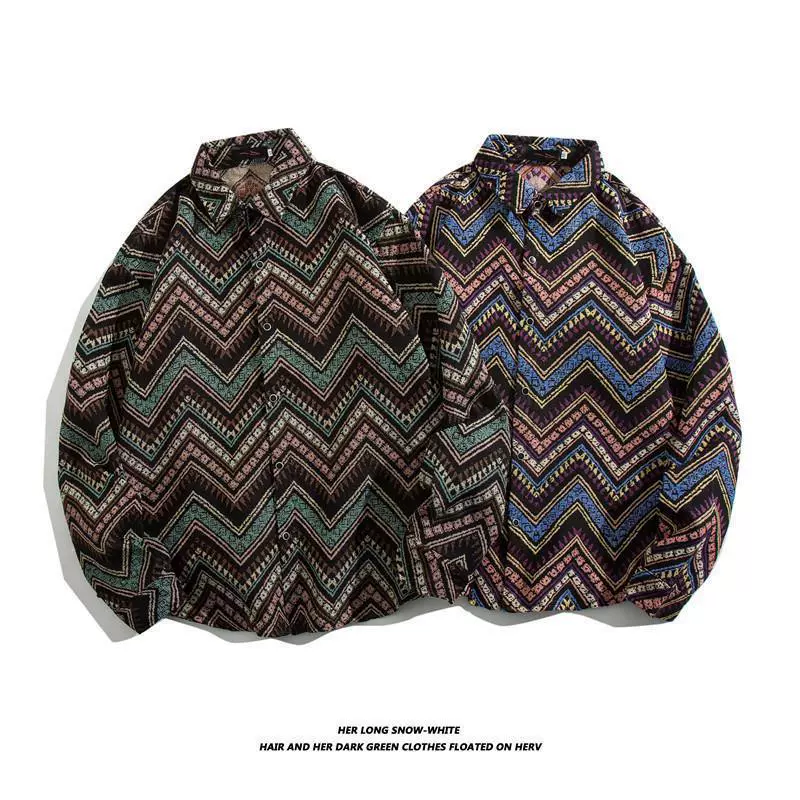 Винтажная мужская рубашка с длинными рукавами в стиле японского ретро в стиле барокко с вышивкой, свободная осенне-зимняя куртка для пар на весну/осень.