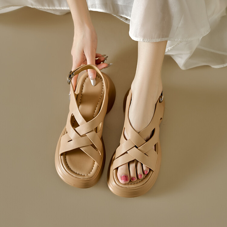 Sandal da cừu đế dày hở ngón tăng chiều cao nữ — Màu bạc, Màu mơ