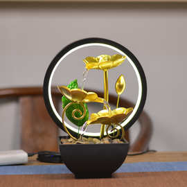 新中式招财流水摆件铁艺小型桌面客厅茶桌办公室装饰品循环水送礼
