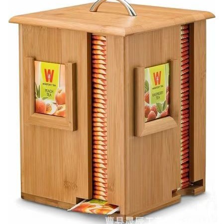 Estante de almacenamiento de bolsas de té de madera y bambú giratorio Estante de almacenamiento de bocadillos portátil para el hogar Gabinete de almacenamiento de alimentos del hotel al por mayor