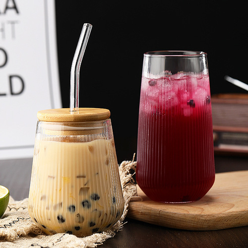 High-looking Japanese-style vertical pattern water drop cup cold drink bubble juice breakfast cup latte coffee heat-resistant glass cup