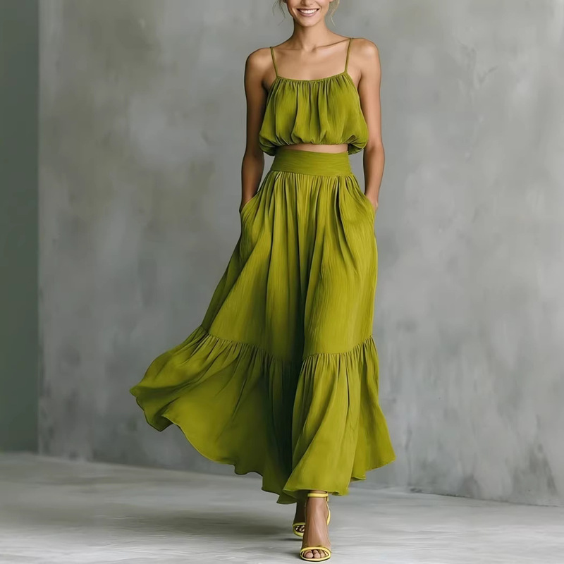 European and American Cross-Border Foreign Trade Independent Site Amazon's New Summer High-Waisted Flared Skirt Two-Piece Set European and American Cross-Border Foreign Trade Independent Site Amazon's New Summer High-Waisted Flared Skirt Two-Piece Set