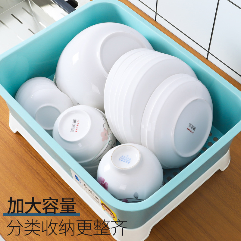 Plastic household dish rack kitchen drain bowl rack storage rack dish rack with lid dishware storage box