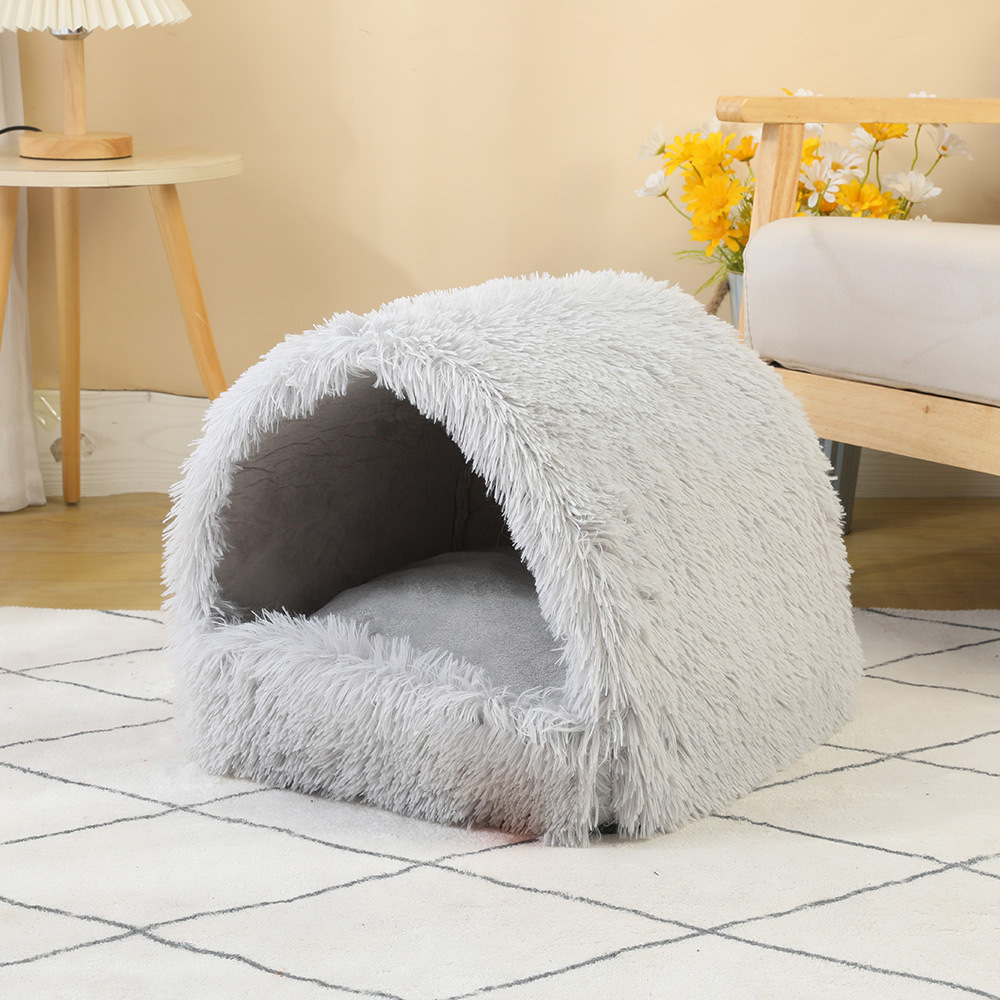 Fábrica Four Seasons Universal Pet nido semicerrado gato nido forrado de lana caliente Pet House perrera comprimido gato cama