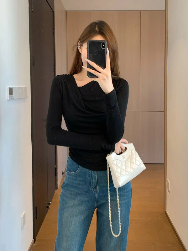 浪漫迷人天丝轻薄细腻顺滑修身显瘦立体捏褶荡褶长袖上衣女秋新25|undefined