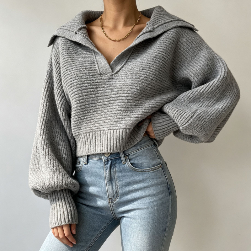 Amazon's best-selling 2026 European and American foreign trade autumn and winter new knit sweater pullover with a turn-down collar for women Amazon's best-selling 2026 European and American foreign trade autumn and winter new knit sweater pullover with a turn-down collar for women