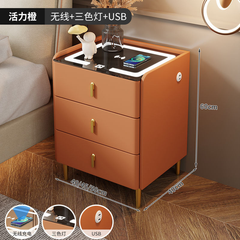 智能床头柜岩板床头桌三抽多功能无线充电现代简约卧室家用床边柜|undefined