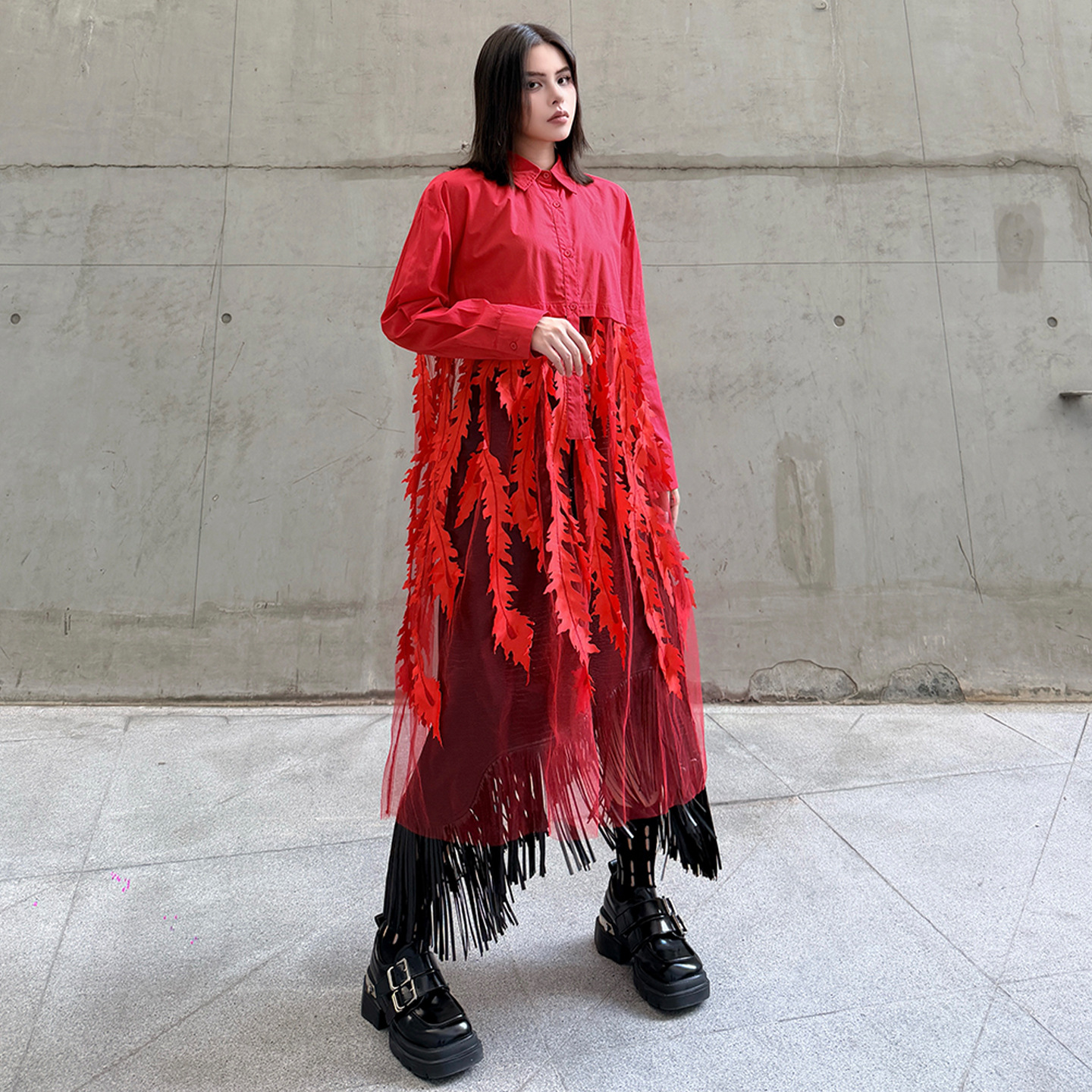 French-Style Light Luxury Patchwork Lace Mesh Cardigan Solid Color Dress for Women, New Spring Loose-Fitting Stylish Long Dress