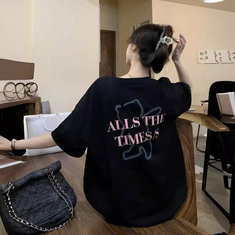Plus Size American Retro Short-Sleeved T-Shirt for Women Summer 2024 New Fat mm Loose Slimming Look Pure Cotton Black Top Plus Size American Retro Short-Sleeved T-Shirt for Women Summer 2024 New Fat mm Loose Slimming Look Pure Cotton Black Top
