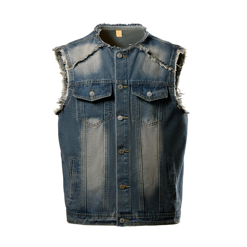 Foreign trade wholesale Denim vest American washed hole Denim coat men's 2024 autumn new men's jacket Foreign trade wholesale Denim vest American washed hole Denim coat men's 2024 autumn new men's jacket