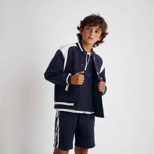 秋季新款 儿童学院风英伦上衣休闲撞色蓝宽松时髦洋气棒球服外套