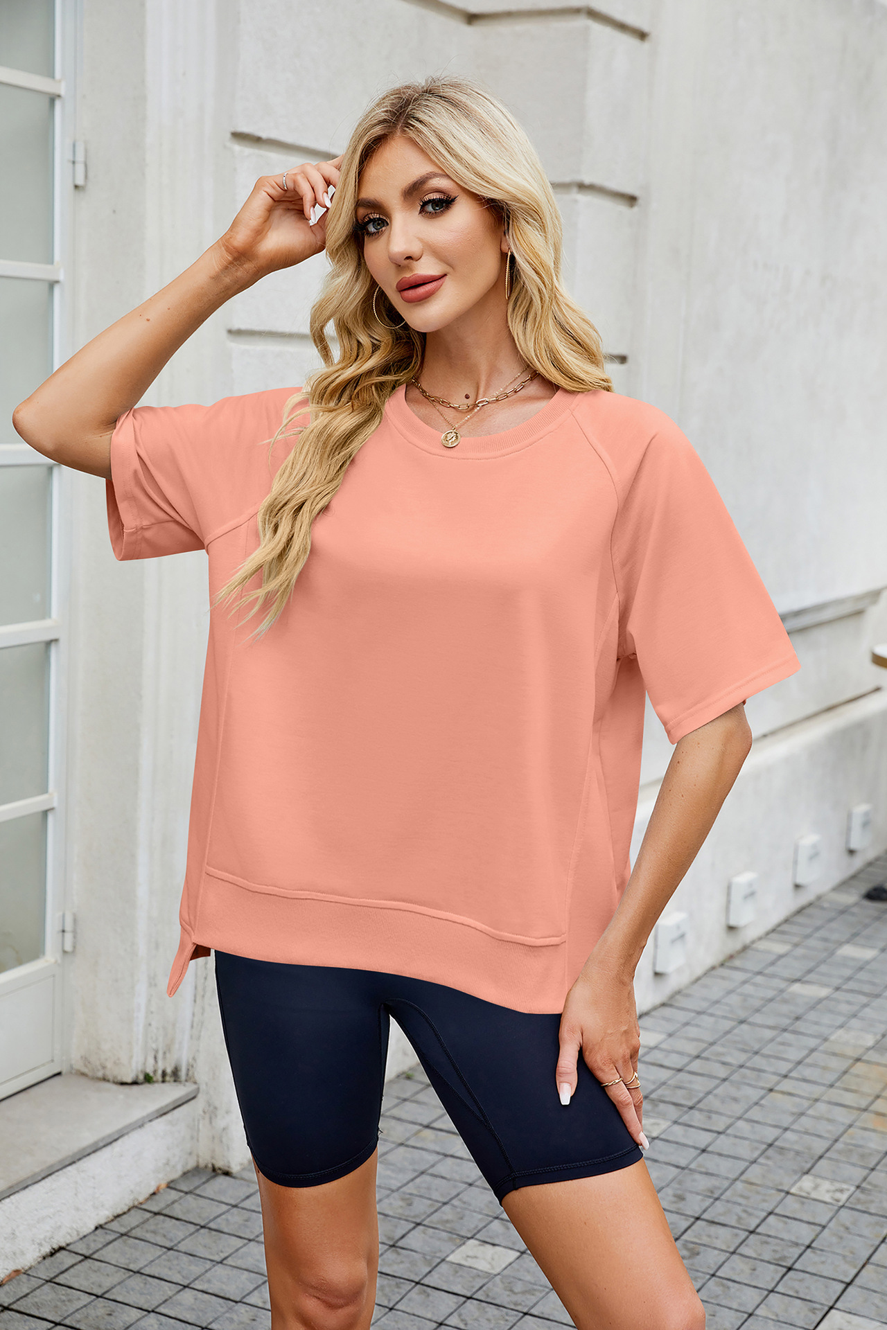 281g Weight Half Sleeve Sleeve Length Pullovers Placket Type Regular Sleeve Sleeve Type Rayon, Polyester Fabric Type Regular Top Length T-shirt Tops Type Casual, Daily Occasion Round Neck Neckline Loose Fit Type Solid Color Pattern Summer, Spring Season Women's Gender Basic Style Wholesale Women's Basic Solid Color Half Sleeve T-Shirts 35