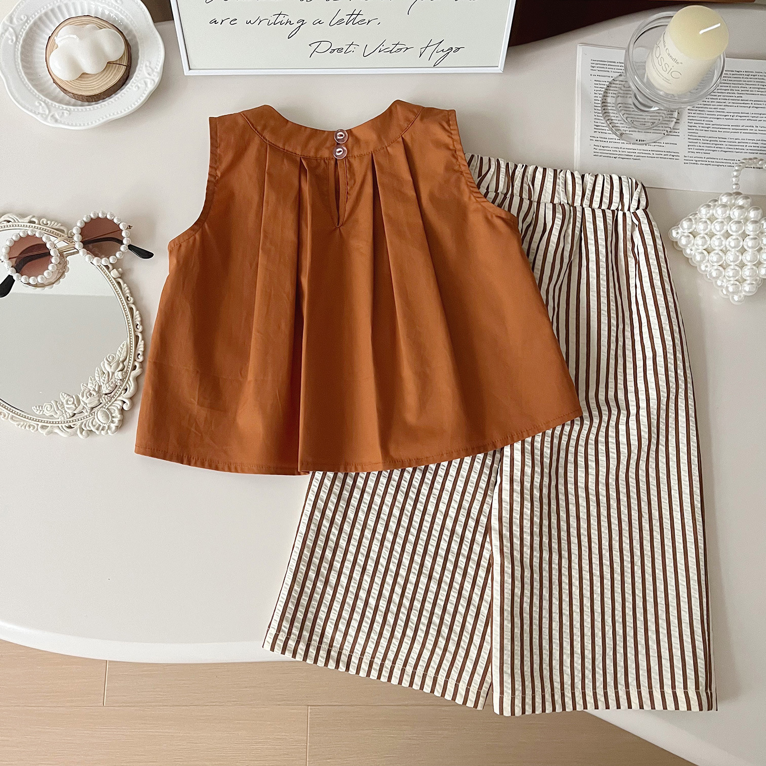 Mädchen Sommer Set Ärmelloses Oberteil Und Gestreifte Hose_voghion.com