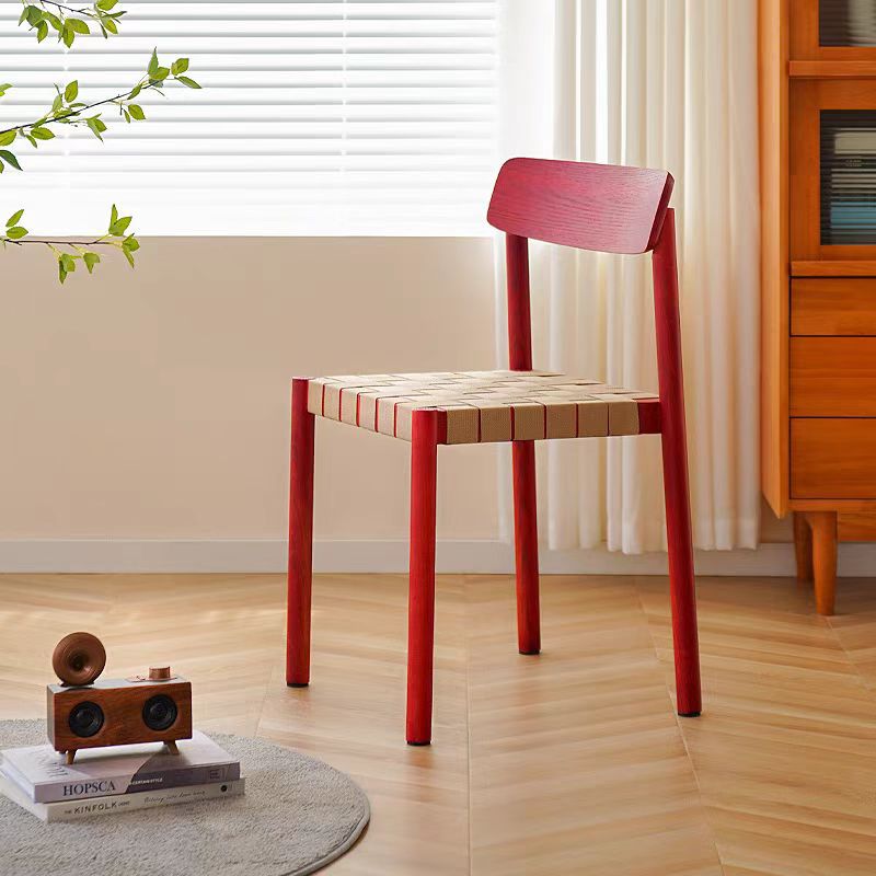 Solid Wood Comfortable Home Dining Chair Designer Backrest Chair Modern Minimalist Wabi-Sabi Style Retro Woven Leisure Chair