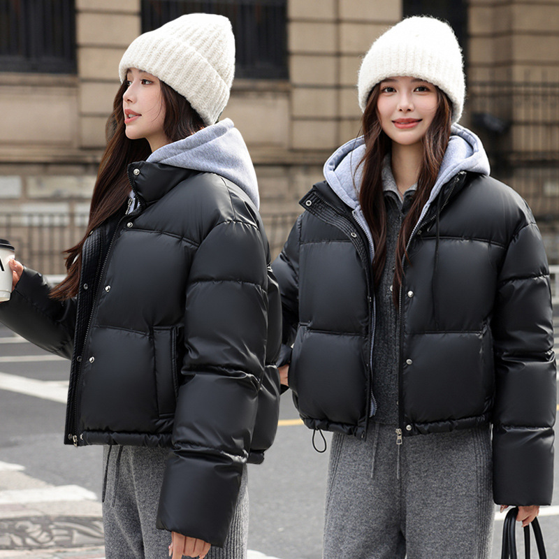 女性のための綿の服 2025 新しい韓国スタイルの冬厚いパン服韓国スタイルの対照的な色のフード付き綿の服学生ジャケットトレンディな|undefined