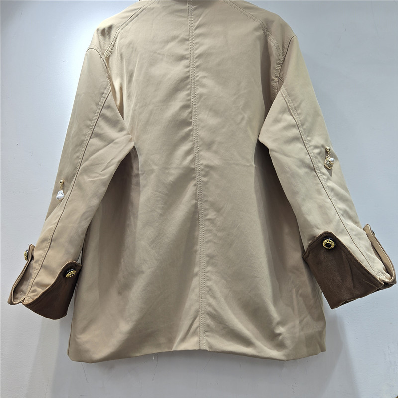 Chaqueta de Mujer con Solapa y Perlas de Mezcla de Algodón, Con Cuentas