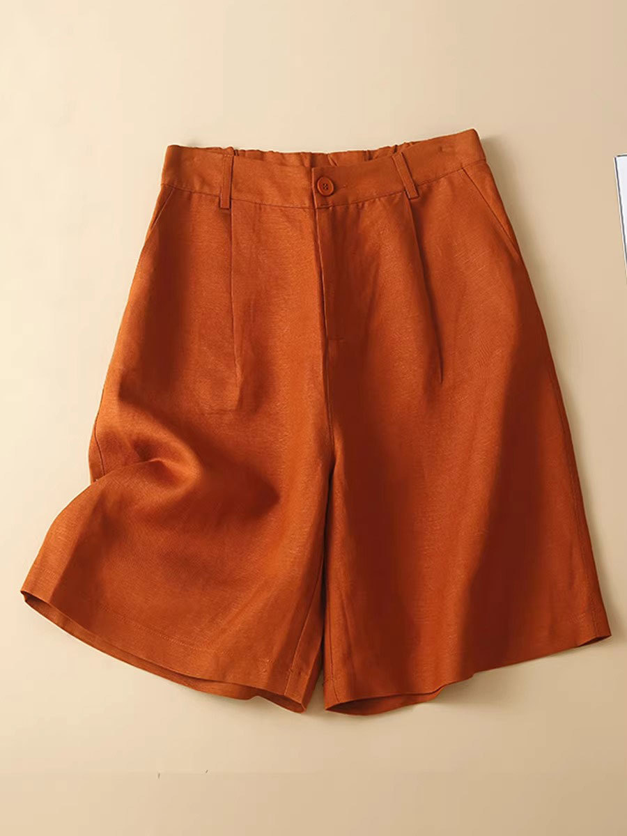 Quần short nữ ống rộng vải lanh cotton phong cách mới — Màu cam