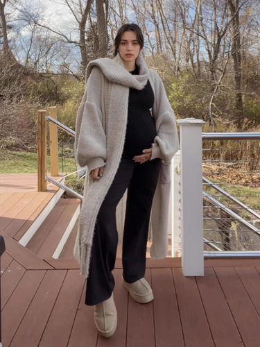 7061 Cross-border European and American pregnant women pants Spring and autumn, belly support pants, casual, open-leg pants, loose straight pants
