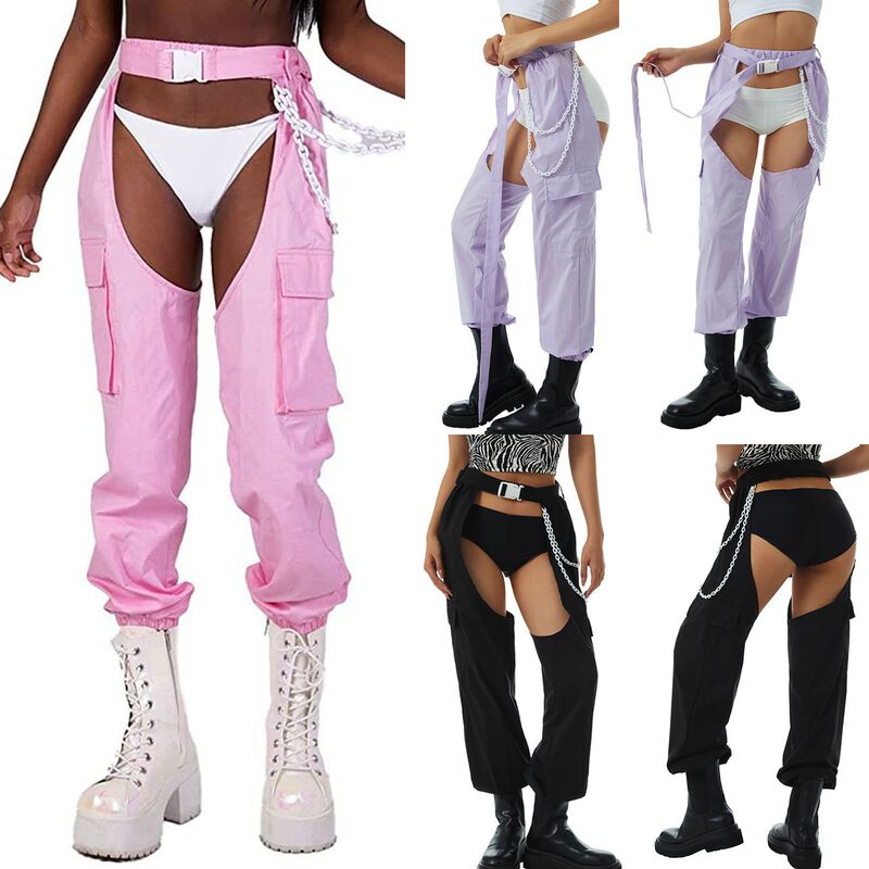 2024 European and American Ladies Amazon Street Trenders Sexy Casual Open Foot Belt Hanging Chain Workwear Pants Explosion