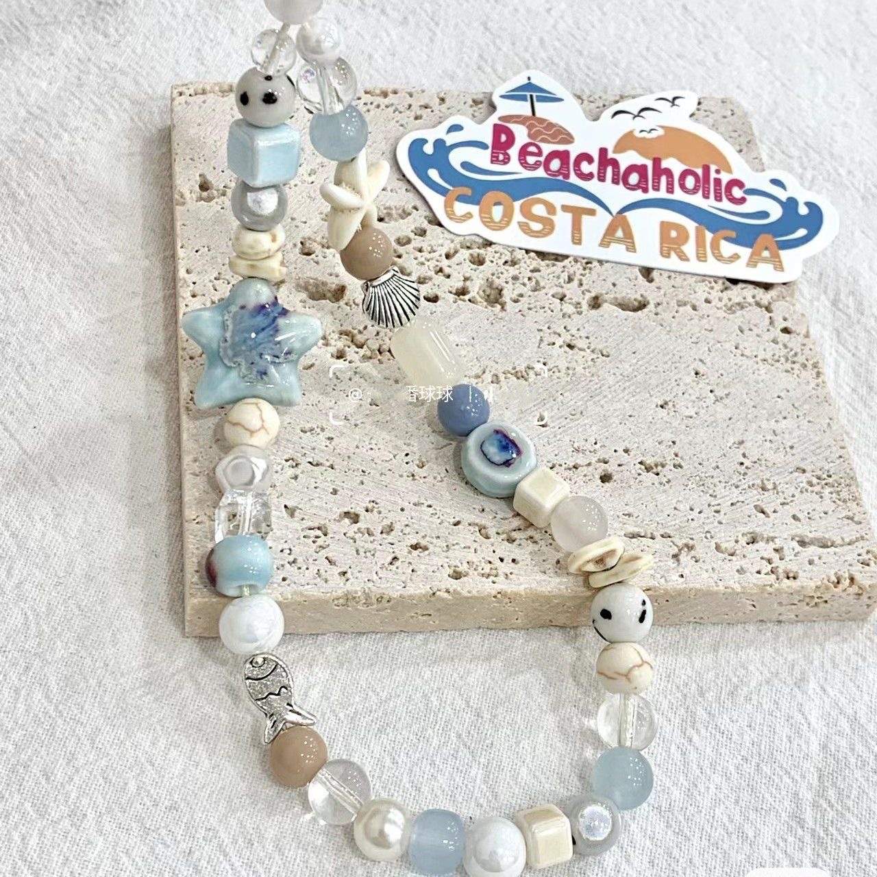 Summer sea breeze blue star mobile phone chain, fresh and cute CCD lanyard DIY ornament camera anti-loss rope, blue series