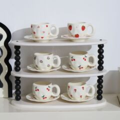 釉薬下彩手握りカップ皿大容量不規則陶磁器コーヒーカップセット手描きハート形少女心コップ