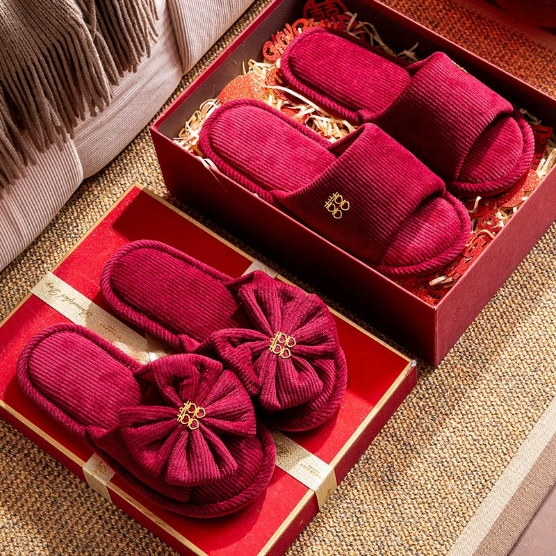 Красные свадебные летние нескользящие домашние тапочки для жениха и невесты, свадебные тапочки для свадебной пары