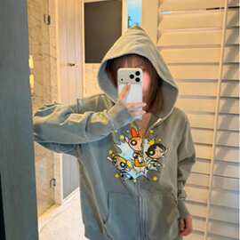 25ss南油高定/买手店小众 MH家飞天小女警联动涂鸦印花拉链卫衣女