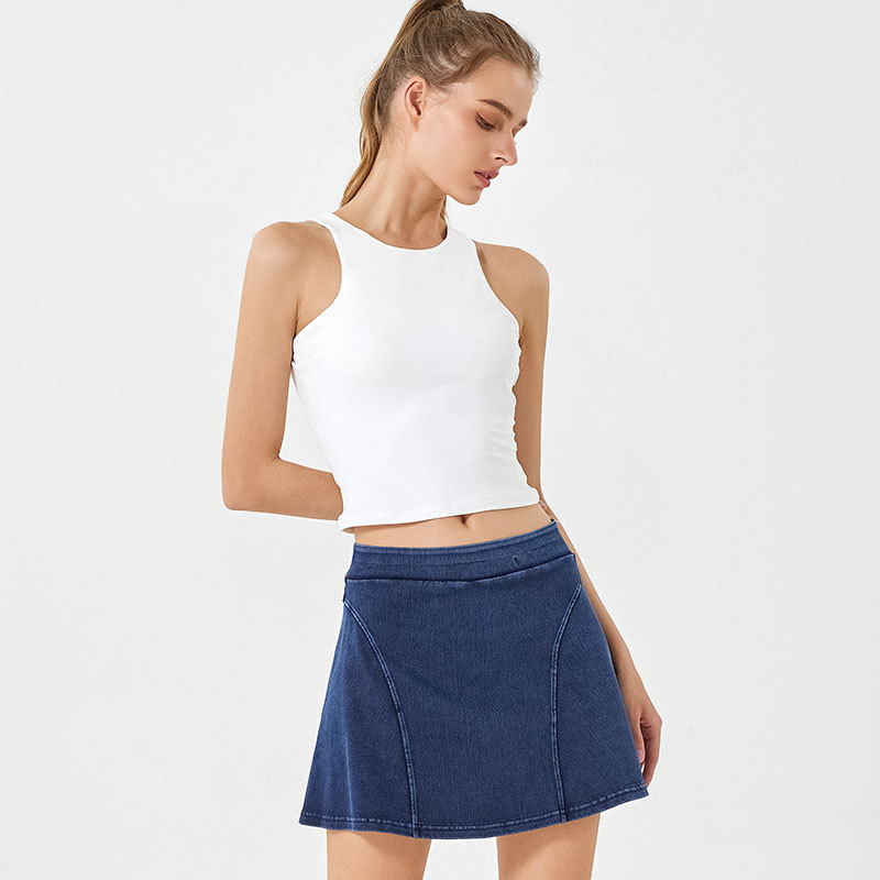 Otoño y invierno nuevo alto elástico falso de dos piezas denim falda de yoga para mujeres cintura alta adelgazamiento de caderas deportivas pantalones cortos de fitness
