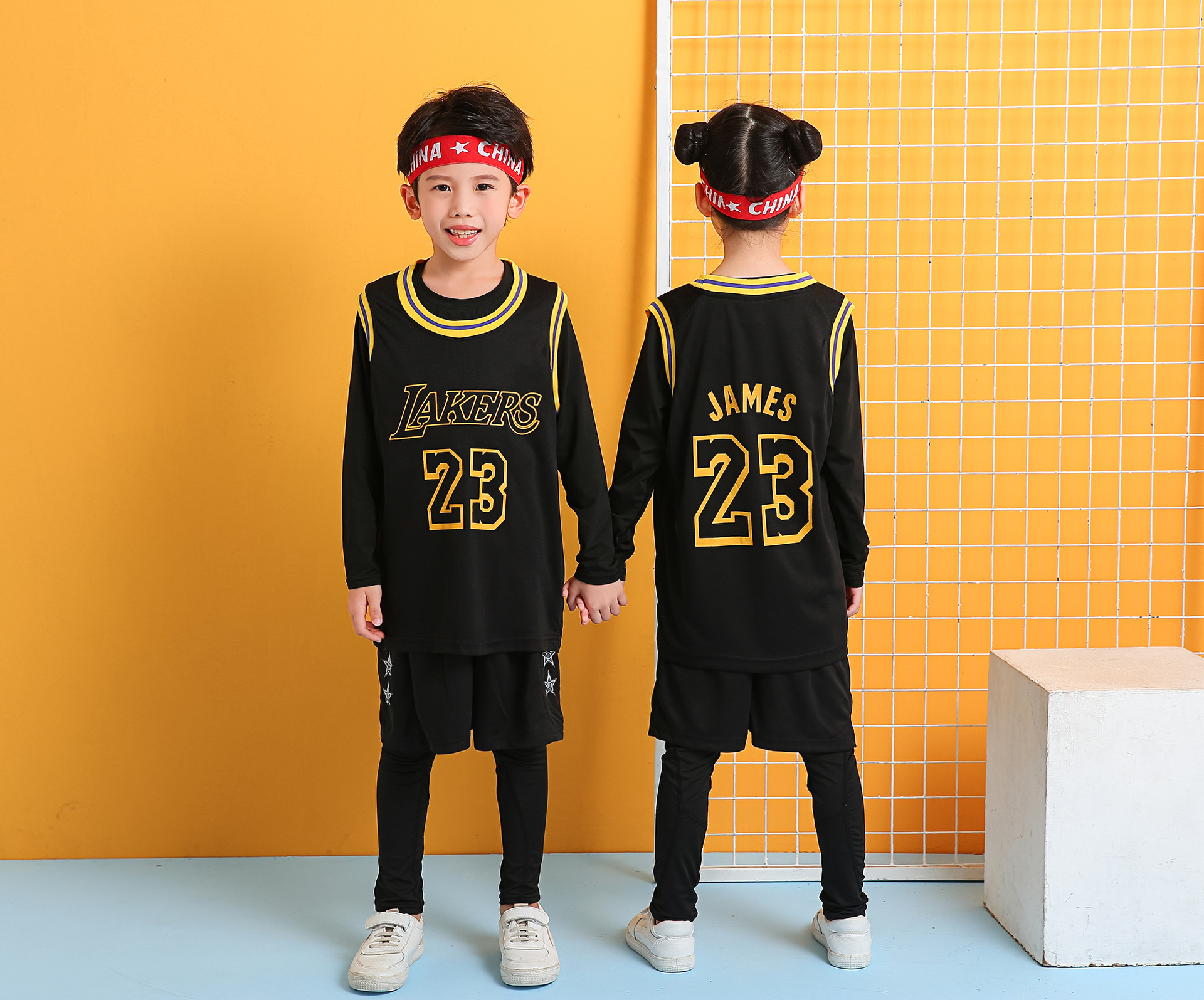 新型子供レイカーズ都市版23号バスケットボール服子供服ジェームズユニホームbbパフォーマンスユニホーム印刷可能番号