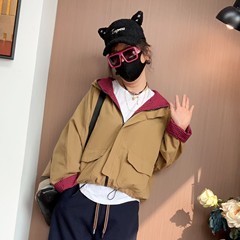 连帽外套 2025秋季新款 文艺复古长袖百搭撞色格子拼接上衣女093