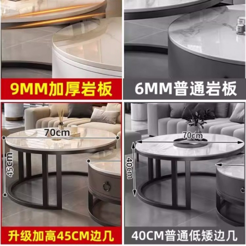 Mesa de centro redonda de pizarra de roca, sala de estar, hogar 2024, nuevo apartamento pequeño, minimalista, ligero, lujo, sensación de alta gama