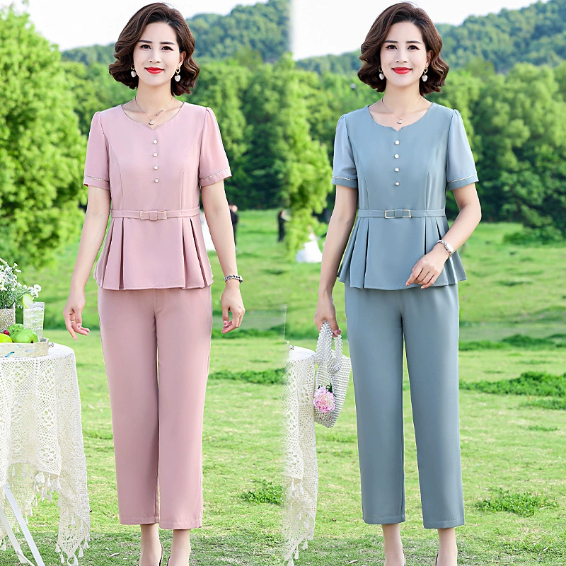 Спортивный костюм для мамы среднего возраста весна осень 2024 новый средний и пожилой женский весенний и осенний свитера досуг из двух частей